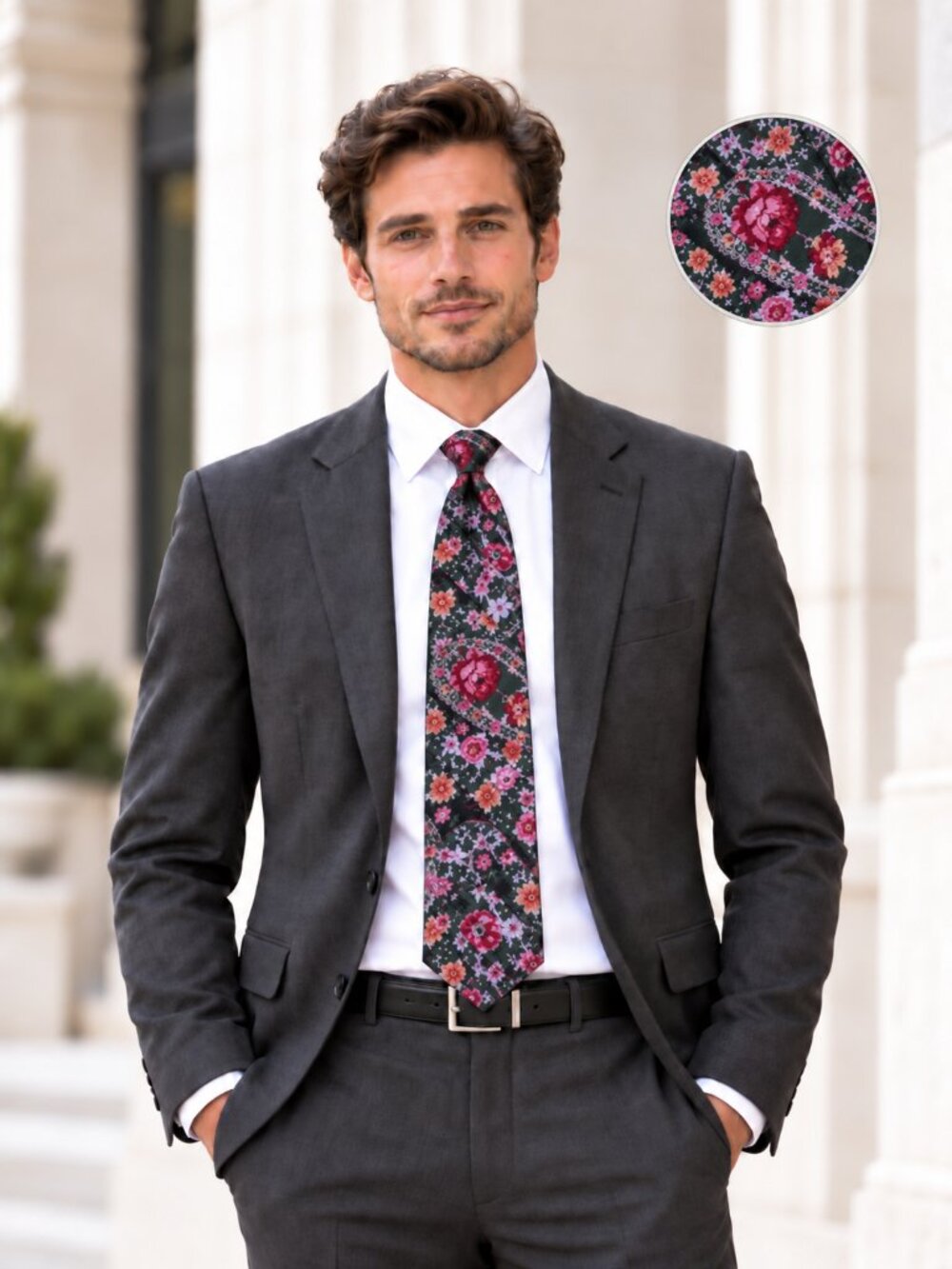 Kay Jensen Necktie Mens Red Pink Floral Paisley Custom Made Vintage Rockabilly